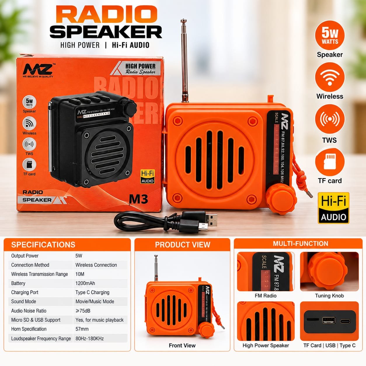 MZ M3 FM Radio 📻 Wireless Bluetooth Speaker